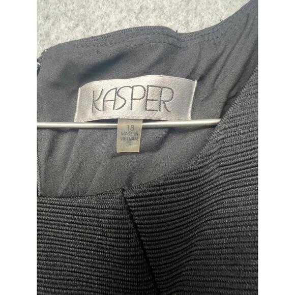 Kasper Ribbed Knit Sheath Dress Womens Plus 18 Faux Leather Stripe Sleeveless - Picture 11 of 12